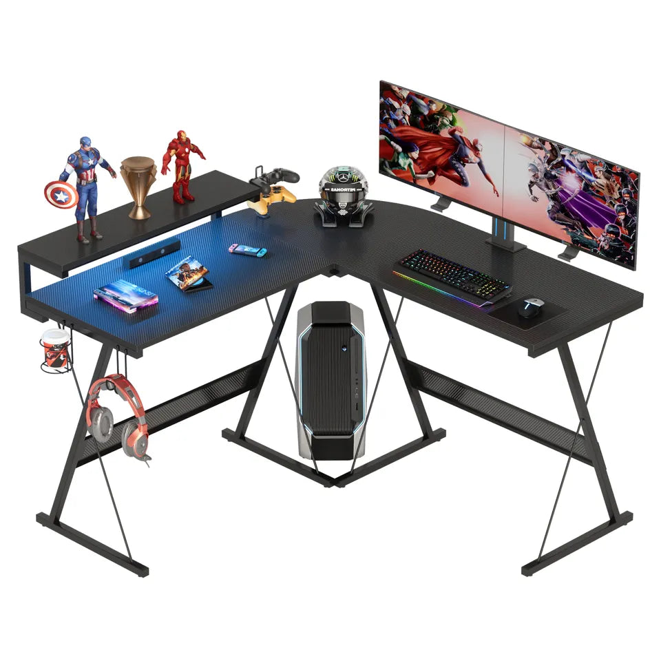 BESTIER Gaming desk L-Shaped RGB With Writing/Study Corner