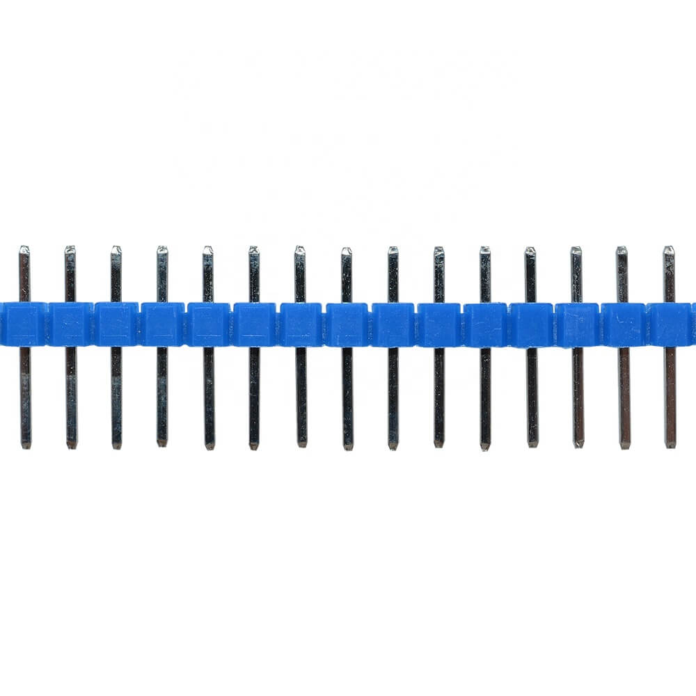 40Pin 2.54mm Blue Single Row Straight Male Pin Header Horizontal Row Close Up