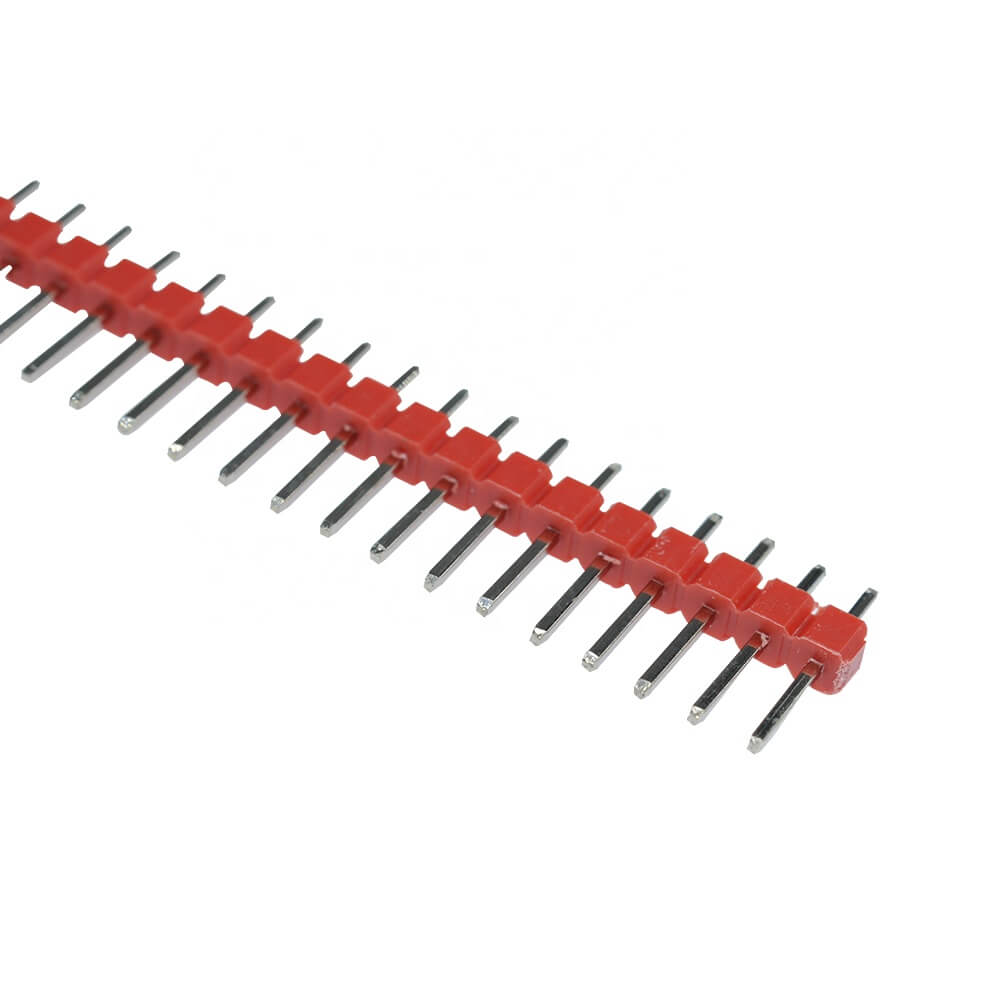 40Pin 2.54mm Red Single Row Straight Male Pin Header Close Up At End