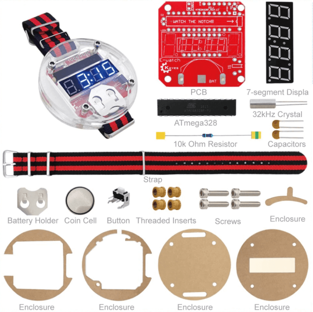 Big Time DIY Electronic Watch Kit Contents Overview