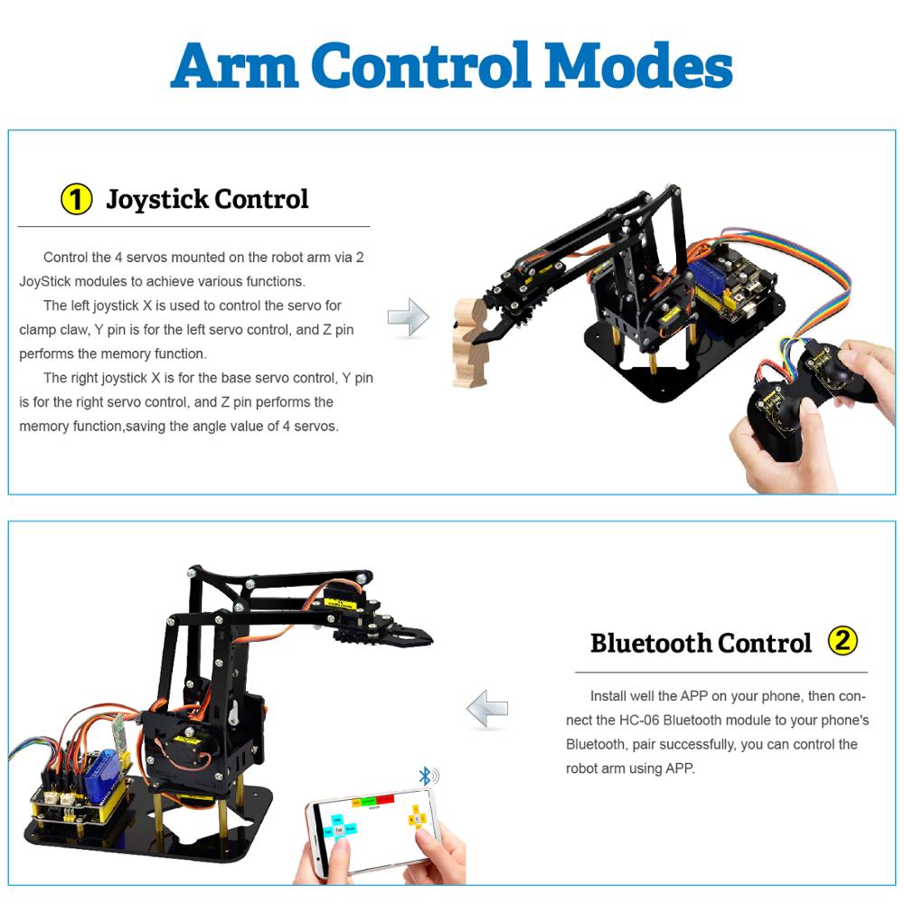 Keyestudio Joystick Bluetooth 4 DOF Mechanical Educational Robot Arm Kit