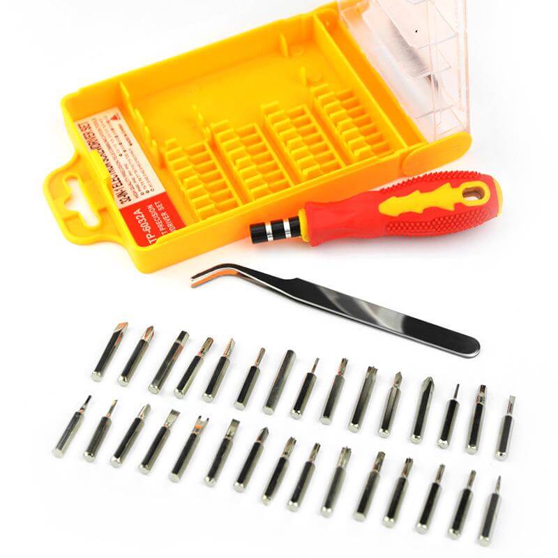 32 in 1 Interchangeable Magnetic Mini Screwdriver Bits Laid Out