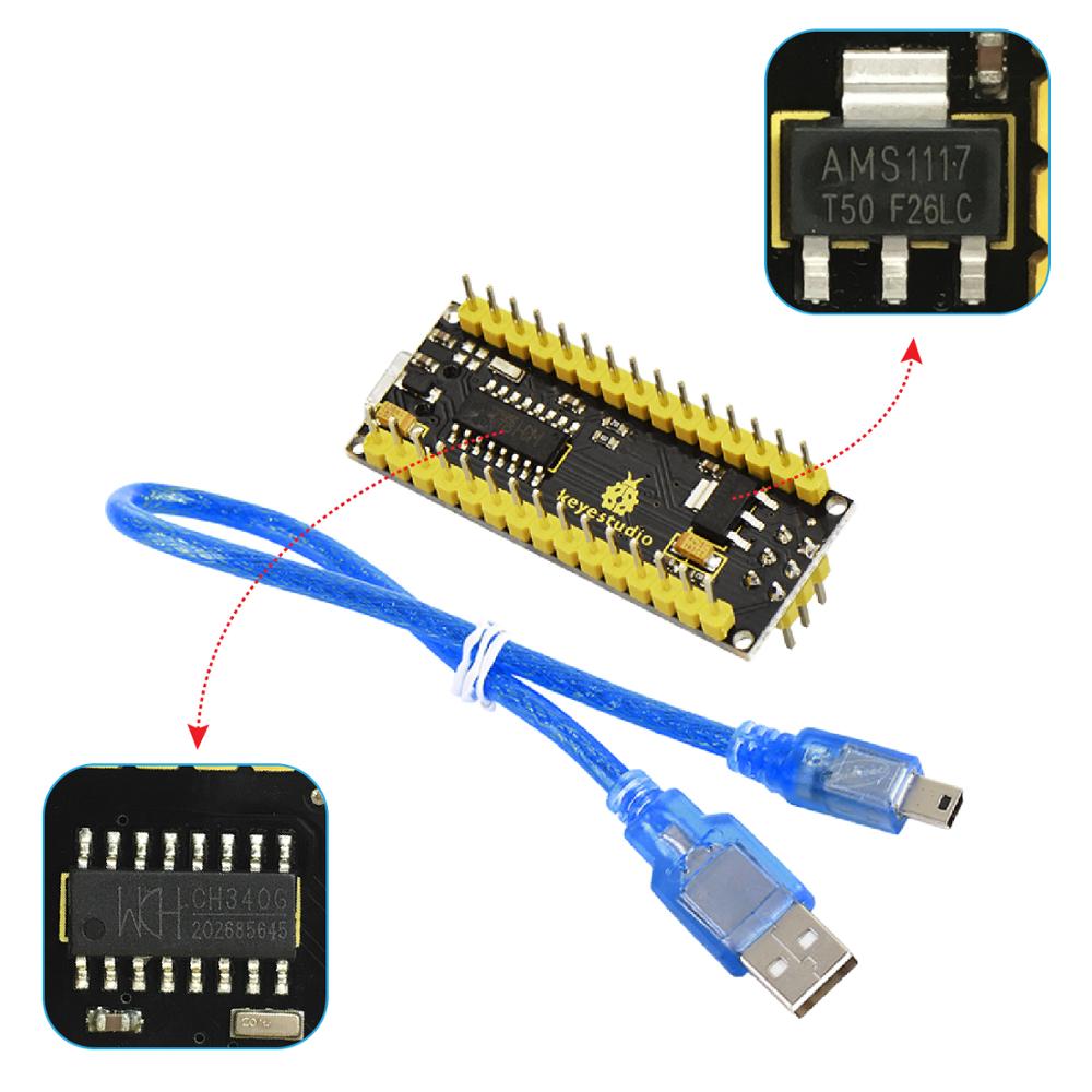 Keyestudio Nano V3.0 Development Board Module with 328P Microcontroller and CH340 Chip Nano V3.0