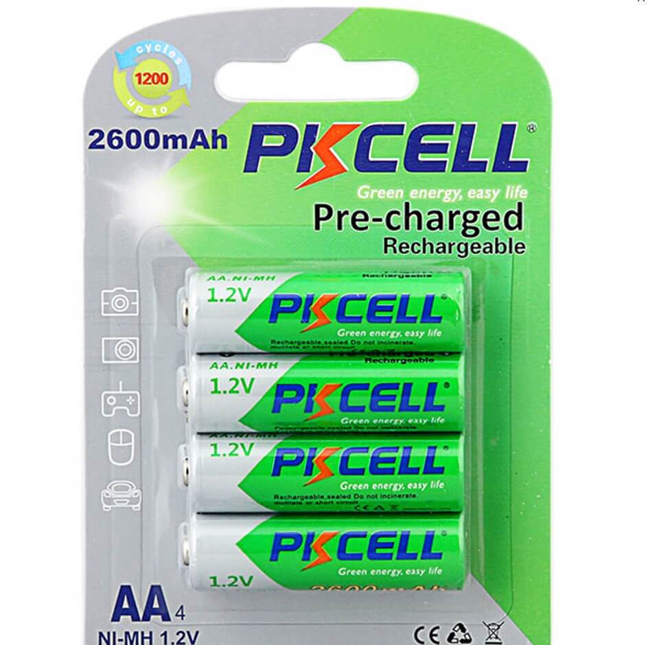 PKCell AA 2600MaH 4-Pack Rechargeable Batteries