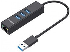 Simplecom CHN420 Black 3 Port USB Hub with Gigabit Ethernet Adapter
