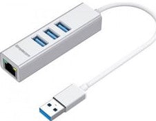 Simplecom CHN420 Silver 3 Port USB Hub with Gigabit Ethernet Adapter