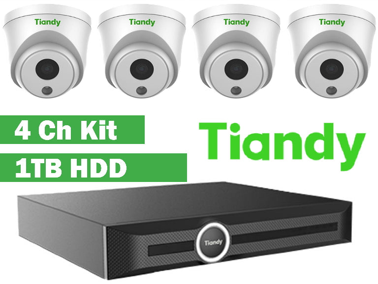 Tiandy 2MP Super Starlight Kit, 4x 2MP Starlight Cameras, 1x 1TB 5 Channel NVR w POE