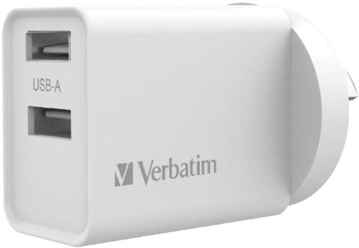Verbatim USB Charger Dual Port 2.4A White Twin Port Wall Charger